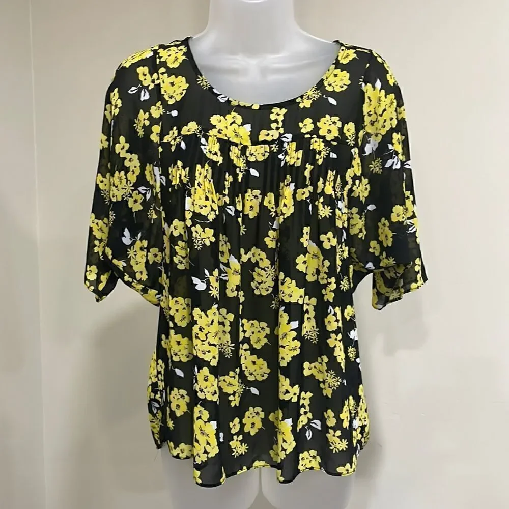 NWOT Michael Kors black and yellow floral shell oversized blouse.  Size XS
